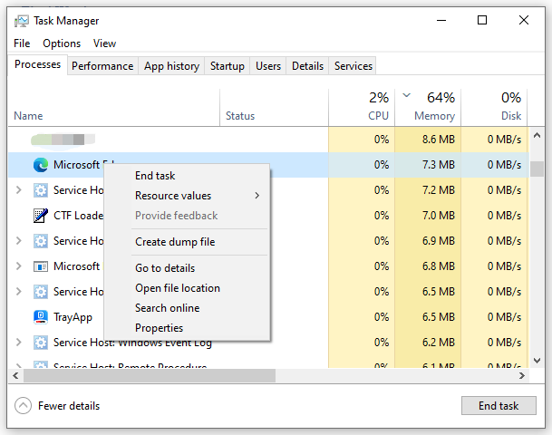 right-click on Microsoft Edge and select End task