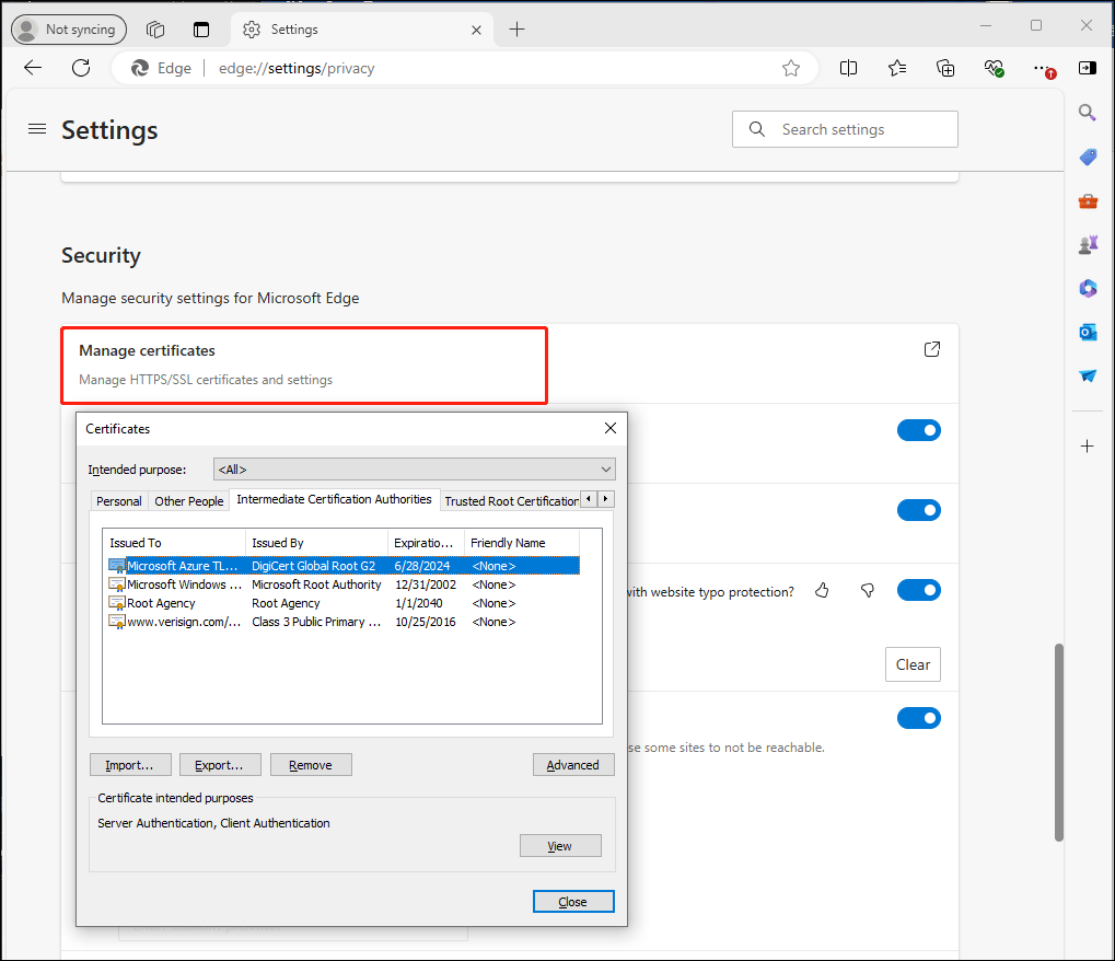 choose the problematic certificates to remove