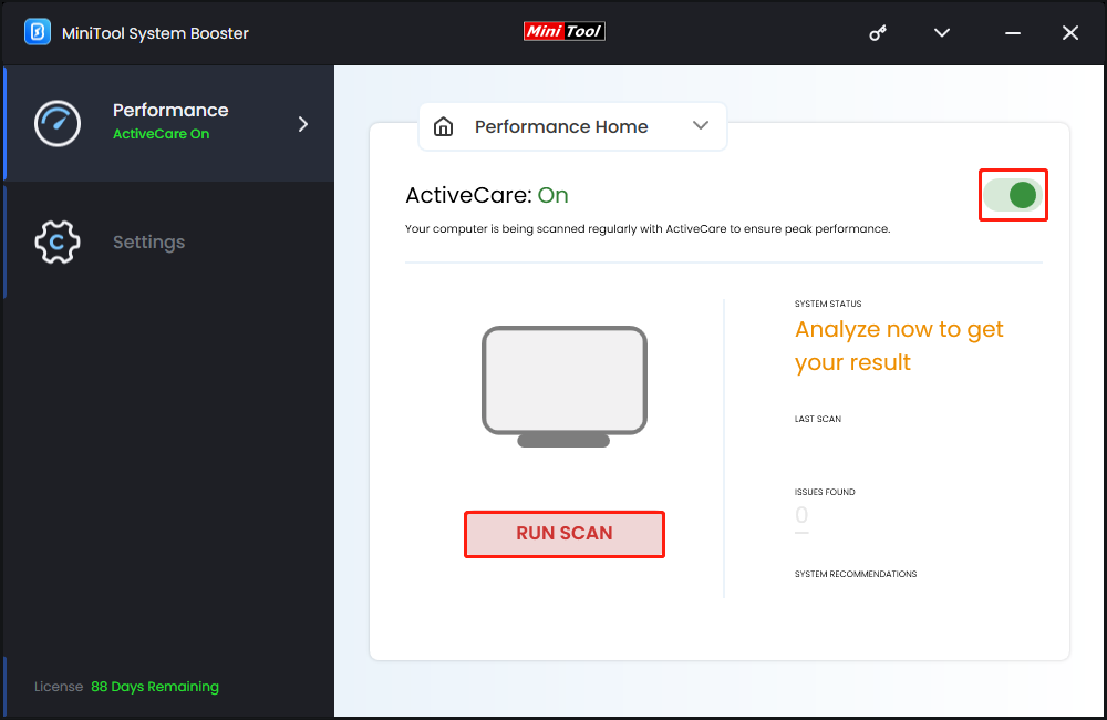 hit RUN SCAN in MiniTool System Booster