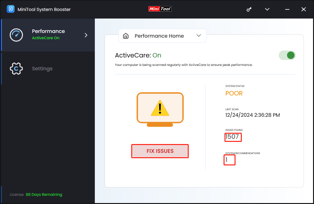 choose FIX ISSUES to solve all the detected issues