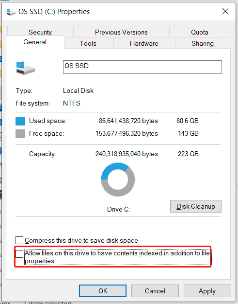 disable disk indexing on Windows 10