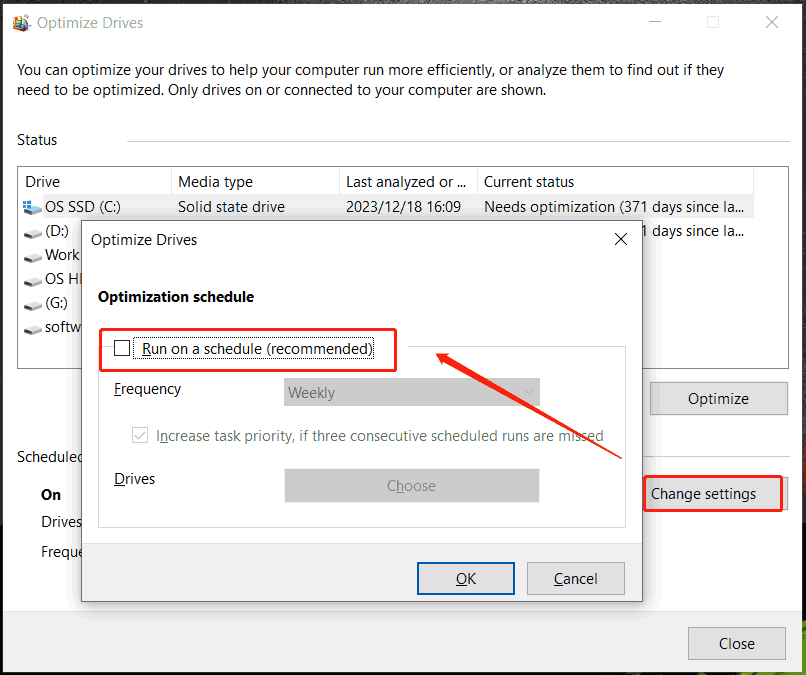 disable defragmentation for SSDs in Windows 10