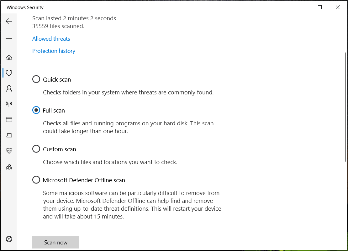 run Windows Security to perform a full scan