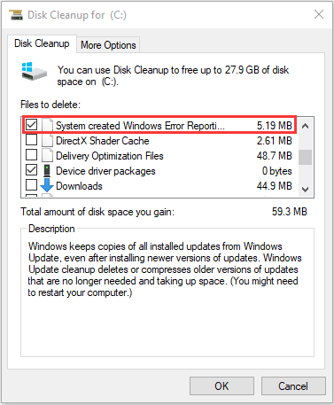 check System created Windows Error Reporting files in Disk Cleanup