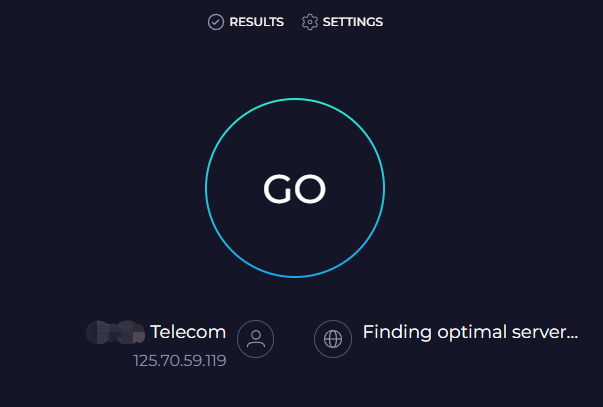 hit GO to perform an internet speed test