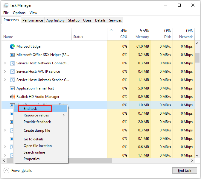 end unnecessary processes in Task Manager