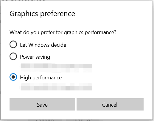 graphics preference setting in Windows 10