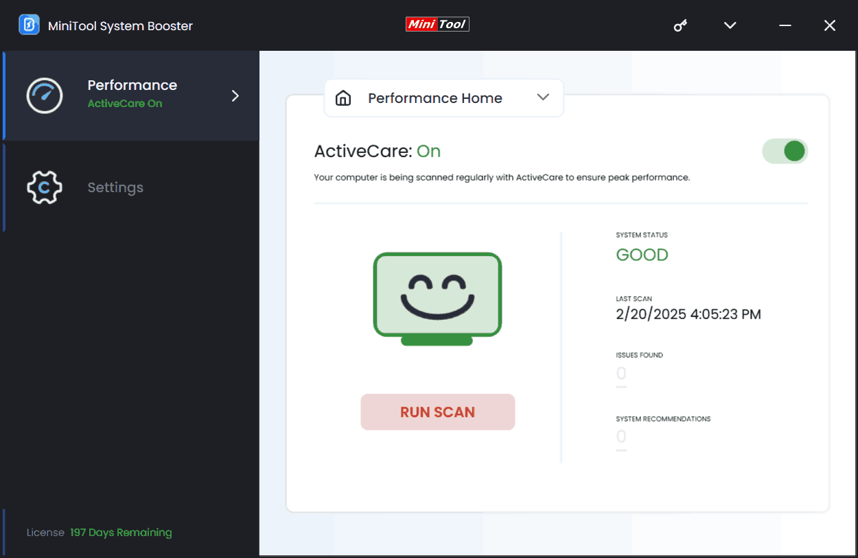 ActiveCare in MiniTool System Booster