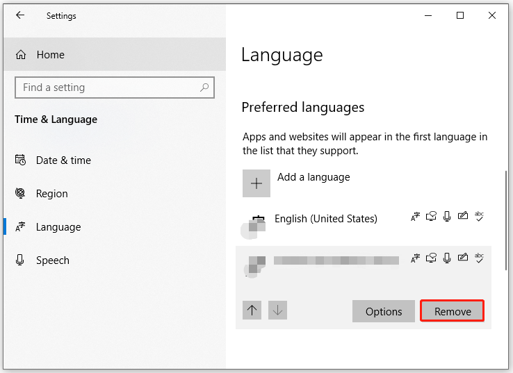 select unwanted language pack and hit Remove