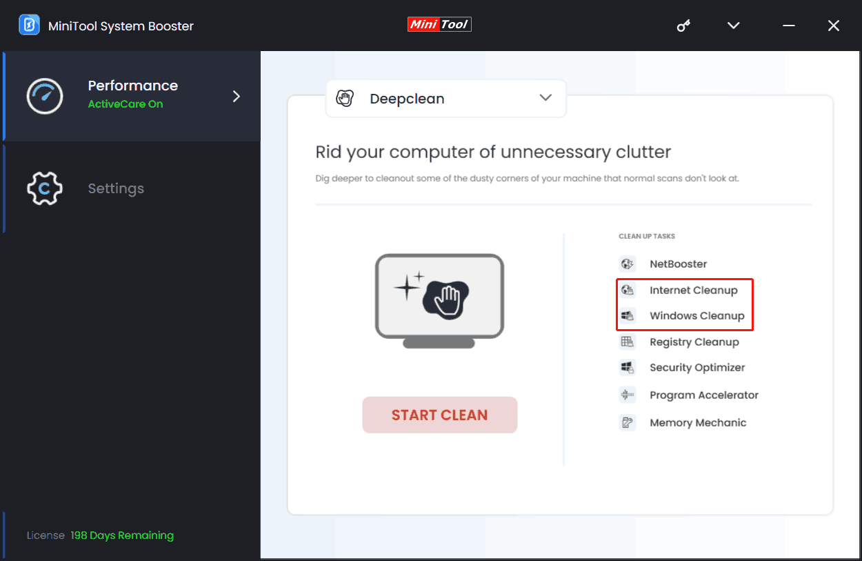 deepclean feature in MiniTool System Booster