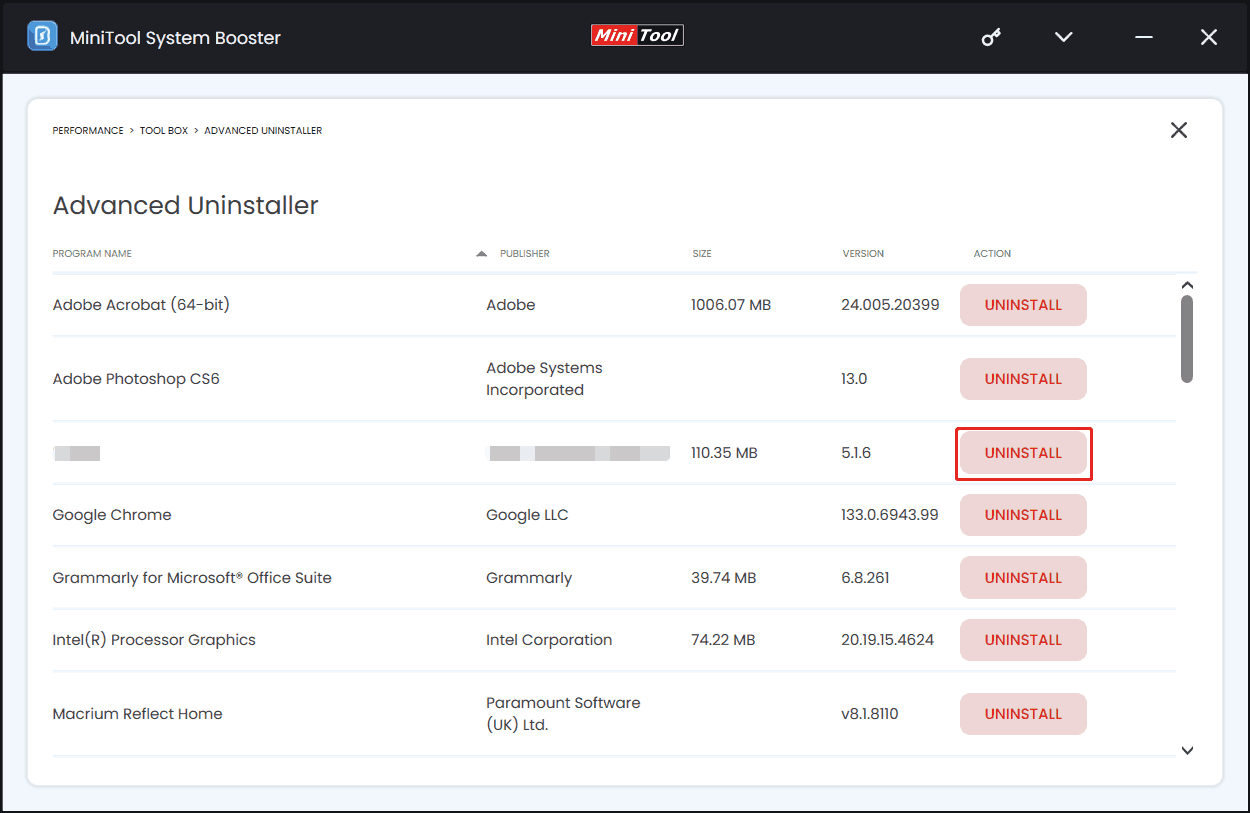 uninstall programs with MiniTool System Booster