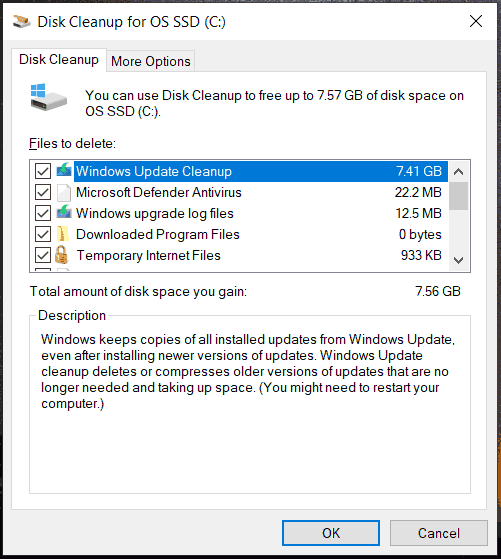 delete files to free up space in Disk Cleanup