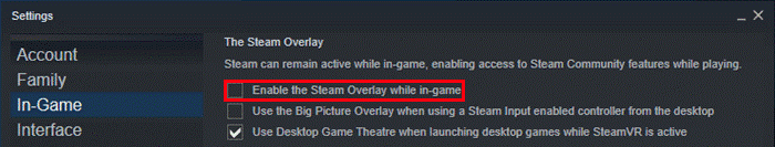 turn off Enable the Steam Overlay while in-game in Steam