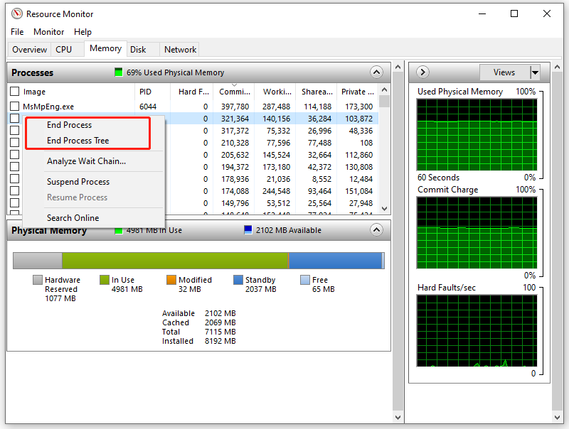 right-click on the process you want to close and select End Process or End Process Tree