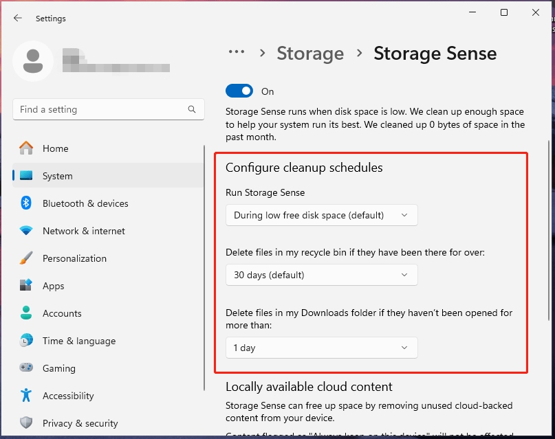 configure cleanup schedules