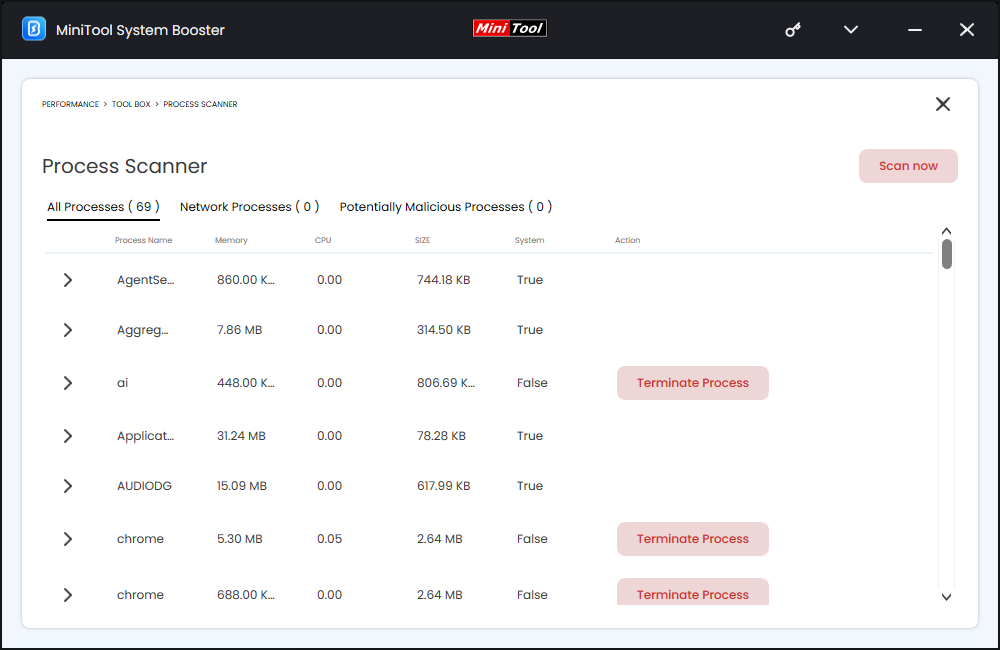 hit Terminate Process to disable unwanted tasks