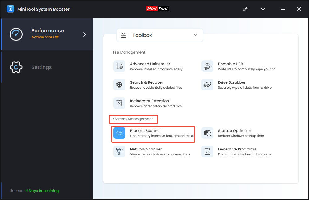 click on Process Scanner