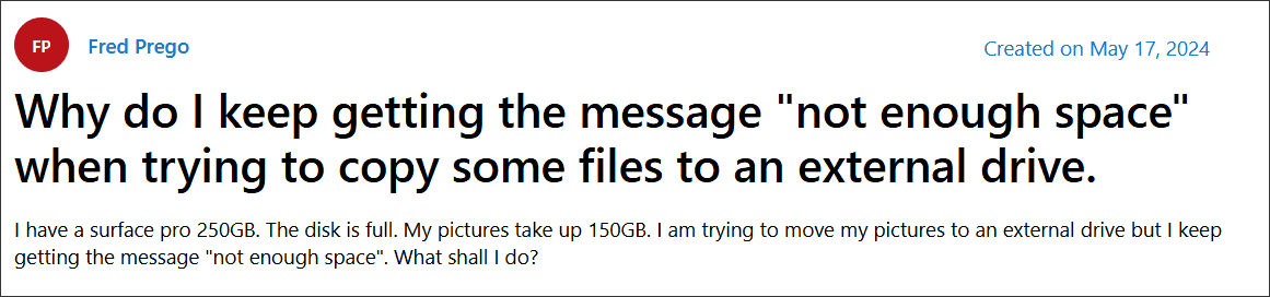 not enough space when transferring data
