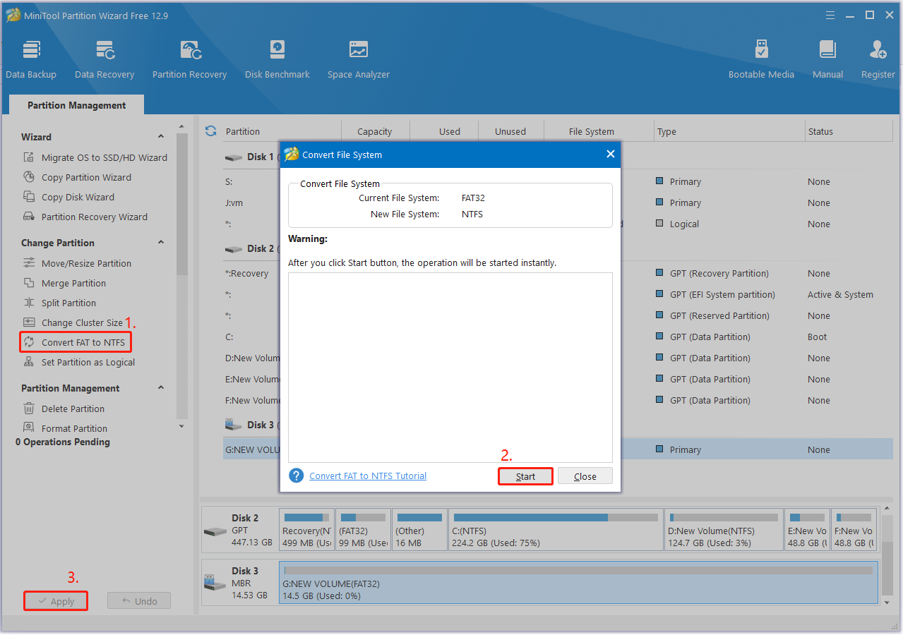 MiniTool Partition Wizard convert FAT to NTFS