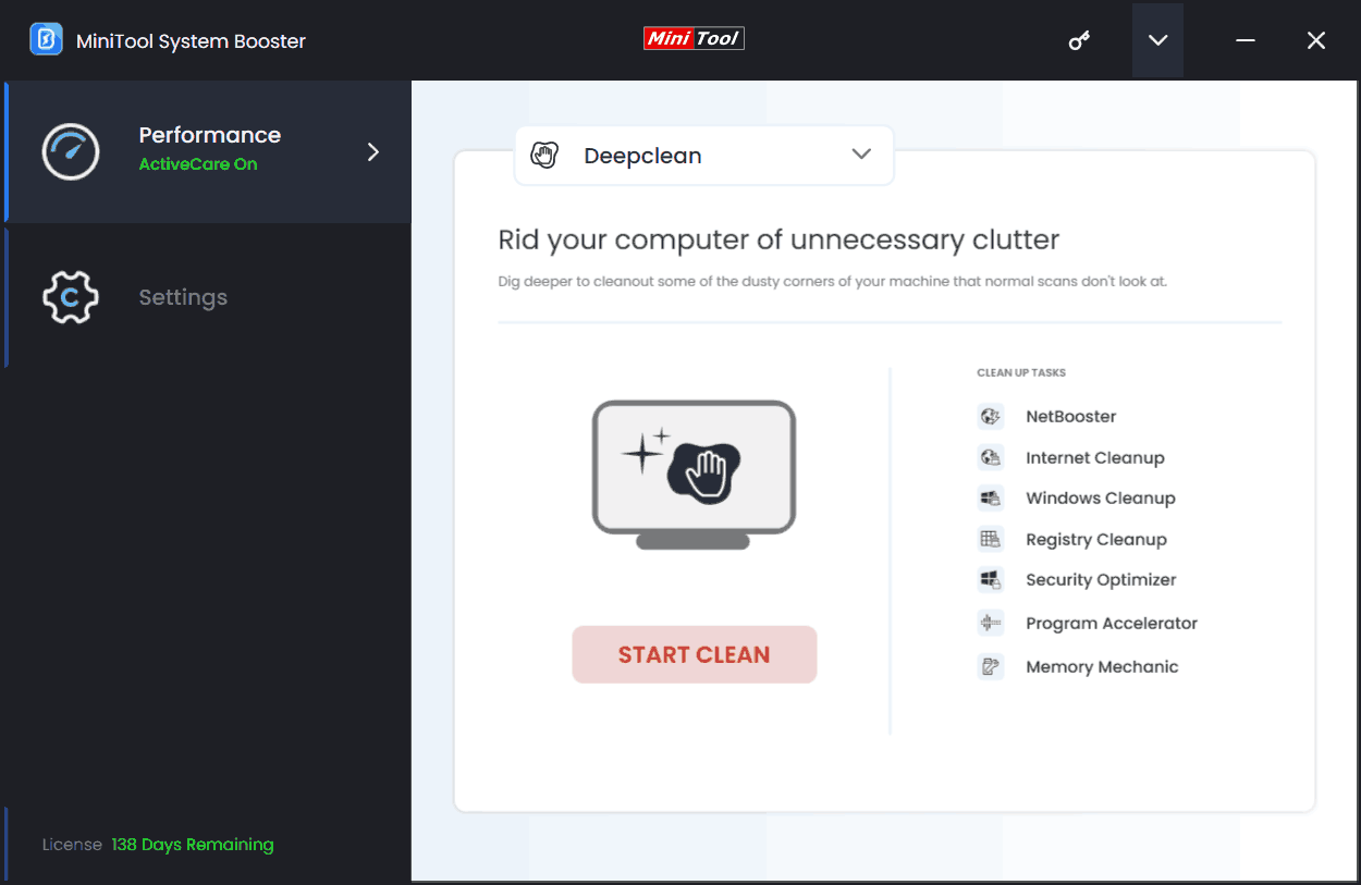 MiniTool System Booster ActiveCare feature