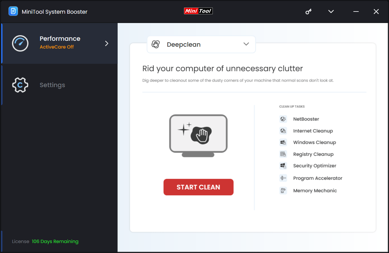 Deepclean in MiniTool System Booster