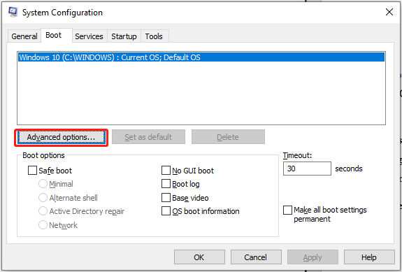 click on Advanced options