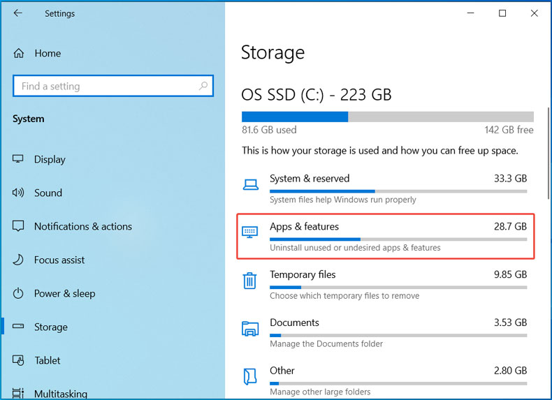 Apps & features taking up huge disk space
