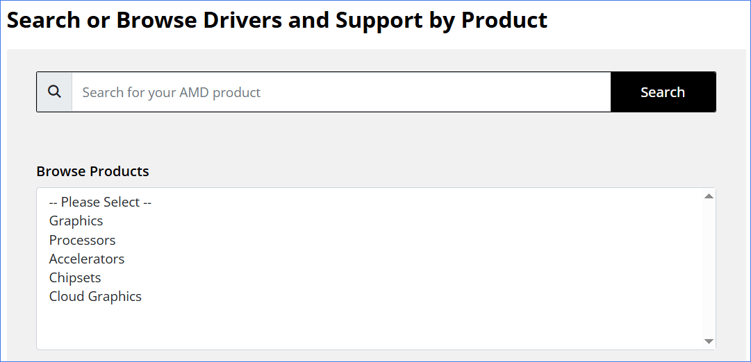 search or browse drivers on AMD website