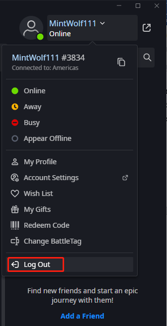 choose Log Out in the drop-down menu