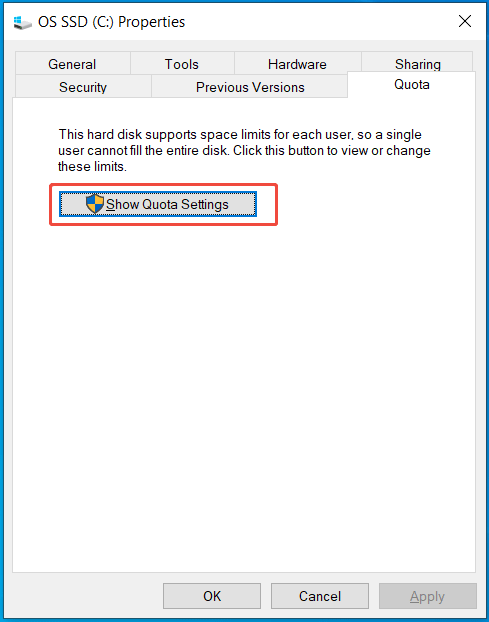 Quota tab for C drive
