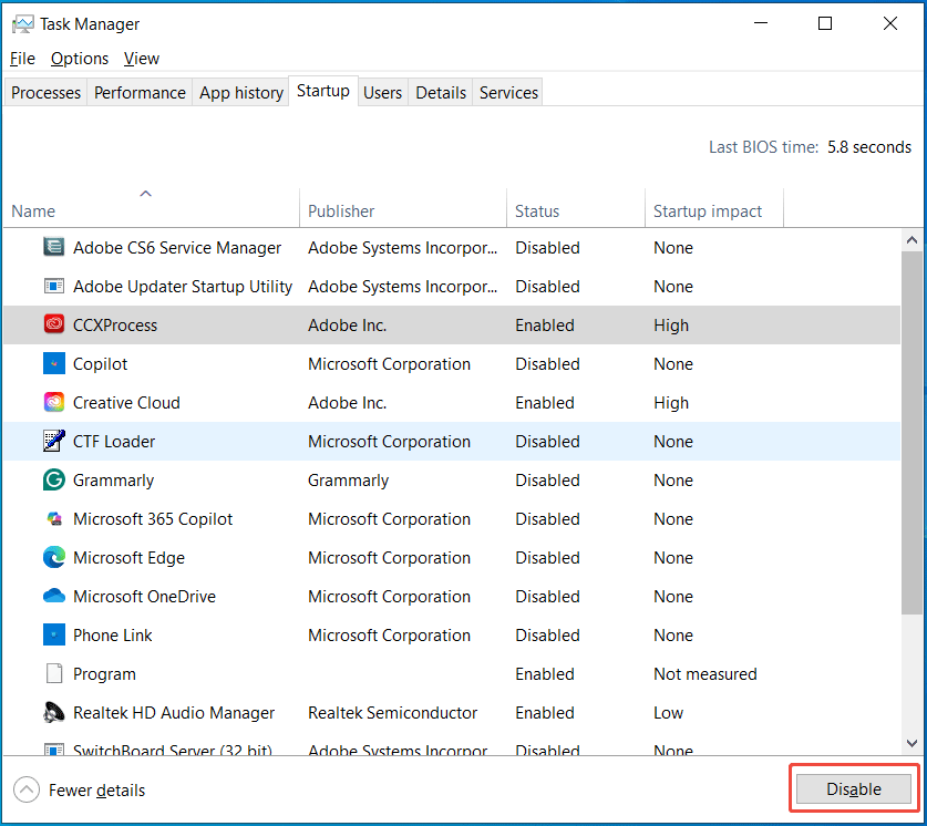 disable startup apps in Task Manager
