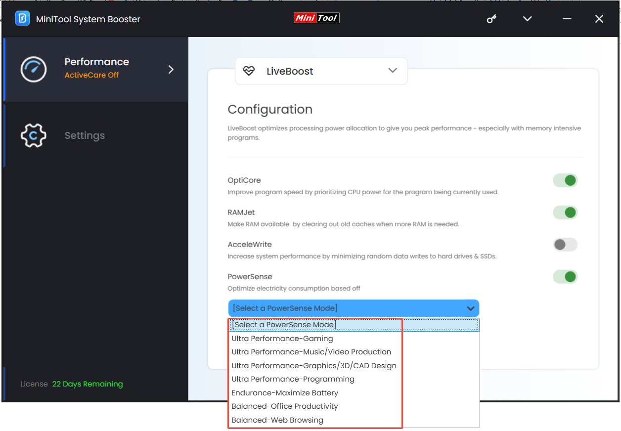 set a power plan with MiniTool System Booster