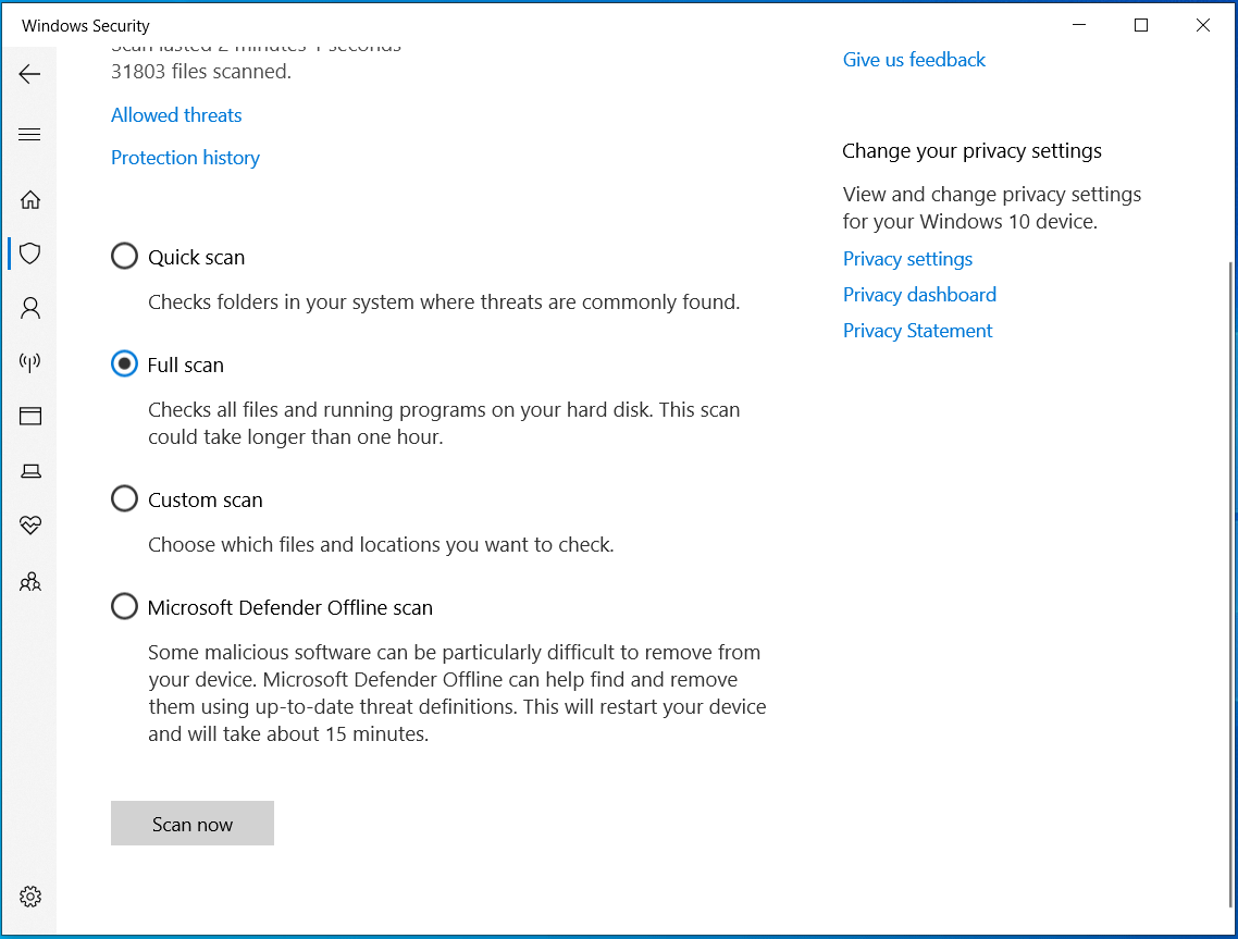full scan in Windows Security
