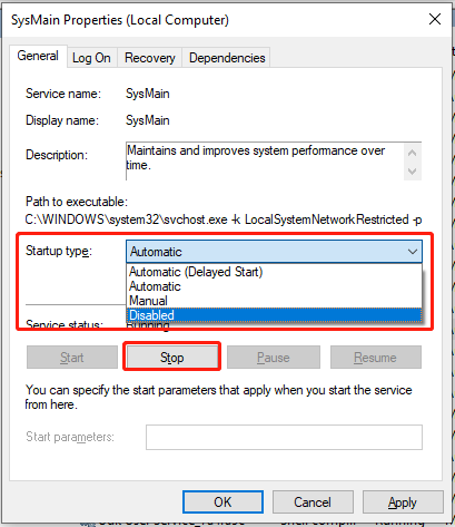 set Startup type to Disabled and stop the service status