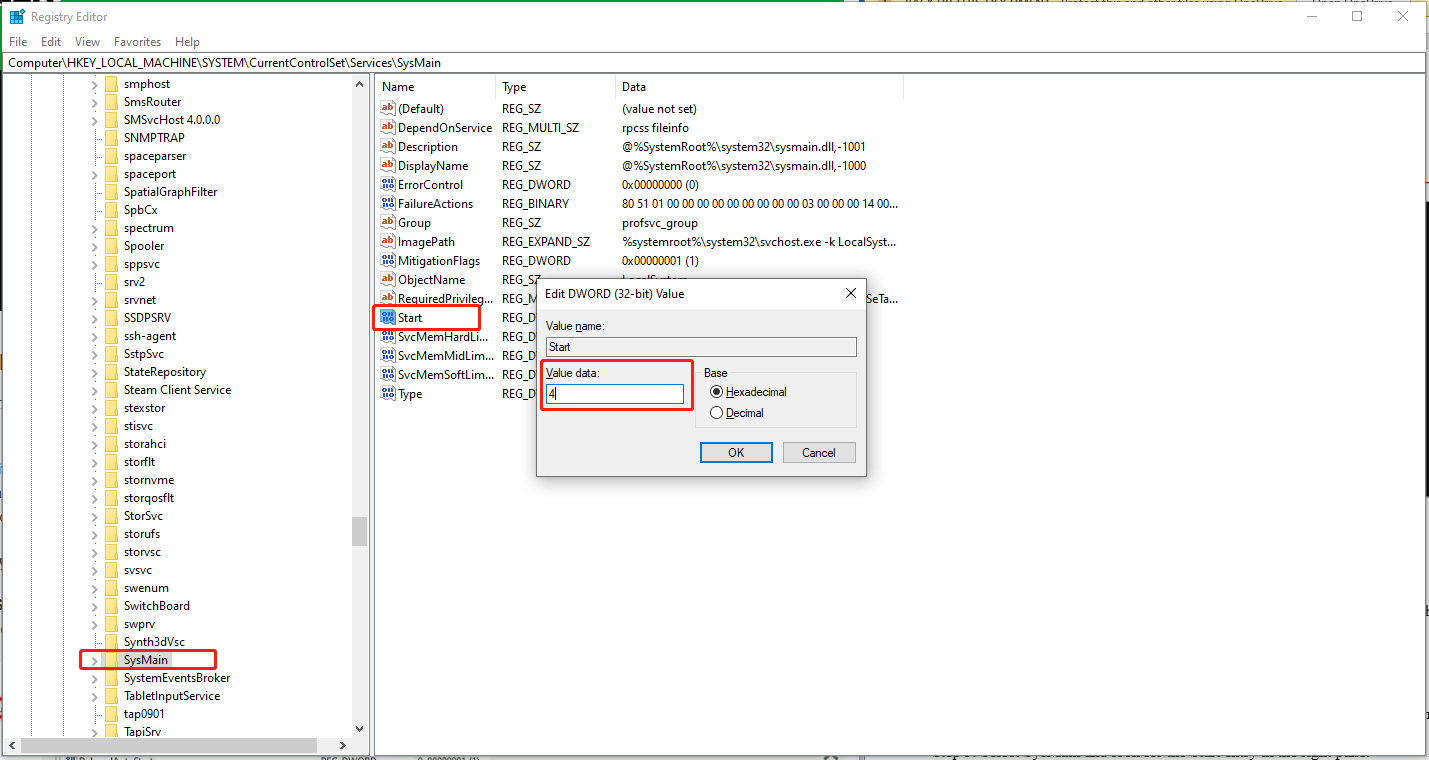 change the value data to 4