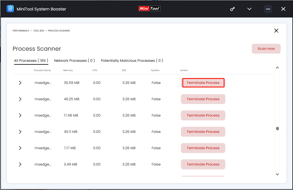 click on Terminate Process to stop unwanted programs