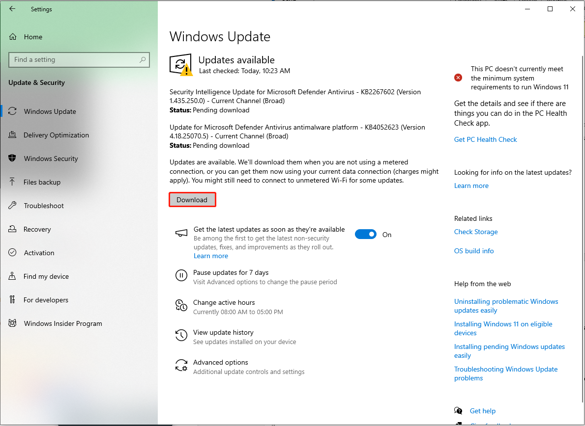 download and install the new updates