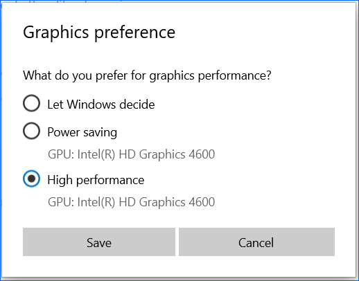set graphics preference to high performance