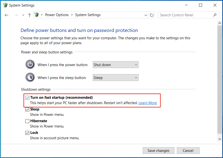 enable Windows Fast Startup