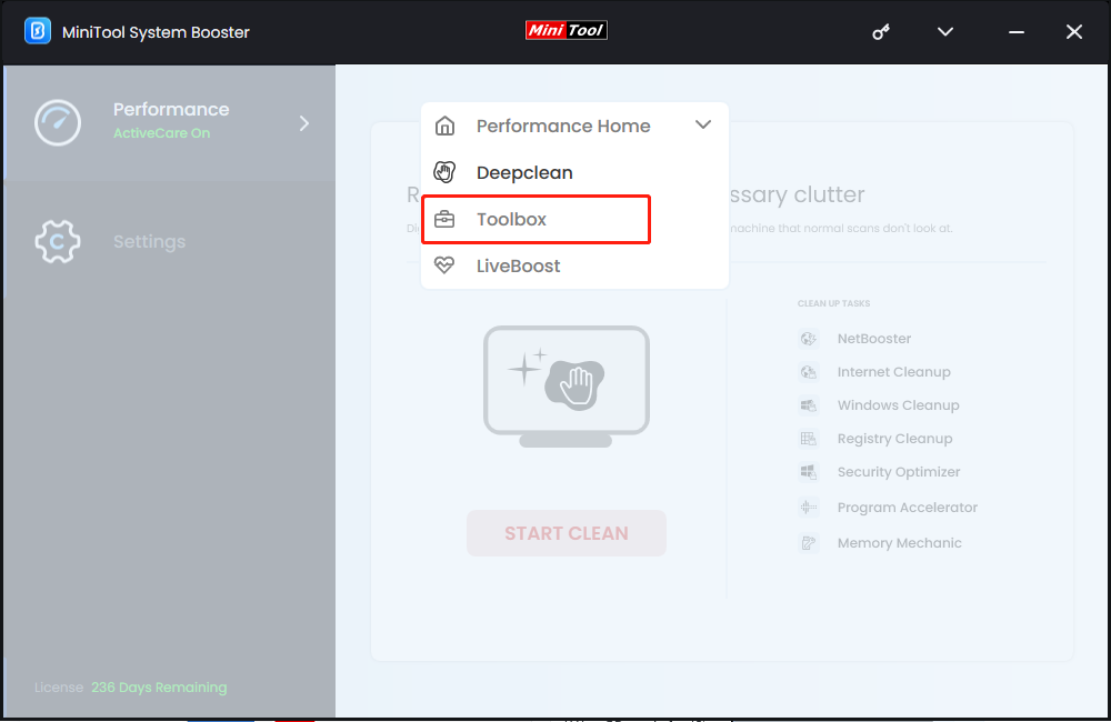 select Toolbox from the drop-down menu