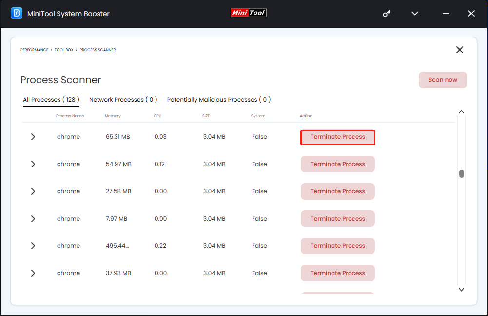 hit Terminate Process to close resource-intensive processes