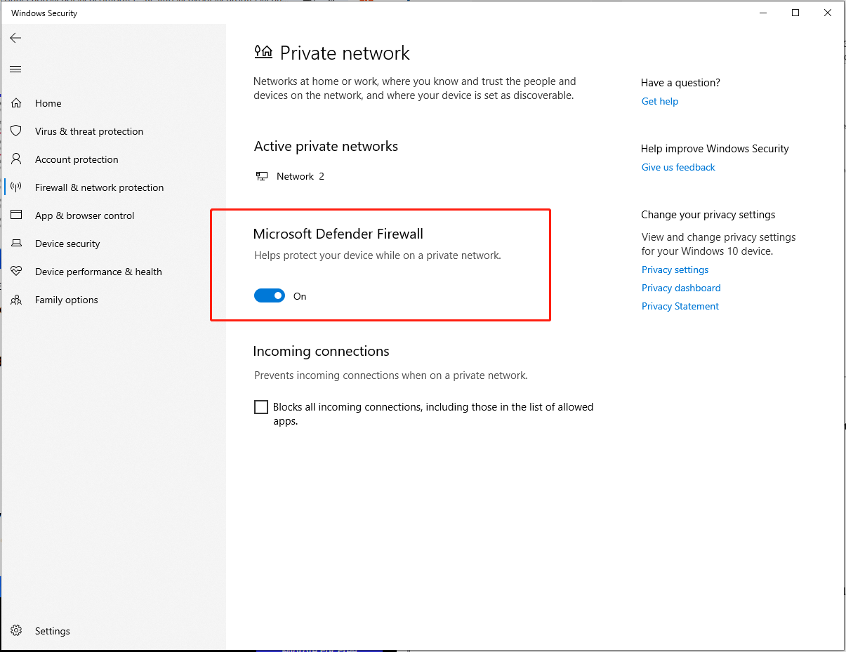turn off Microsoft Defender Firewall