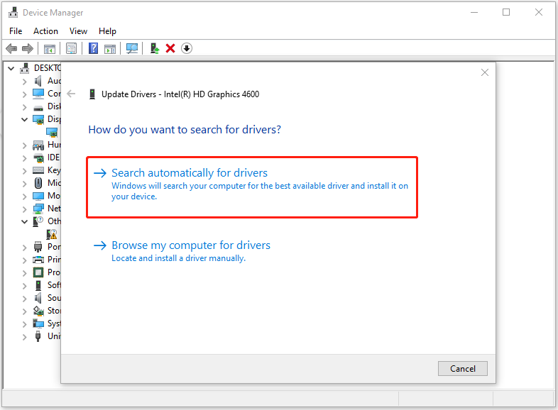 click Search automatically for drivers