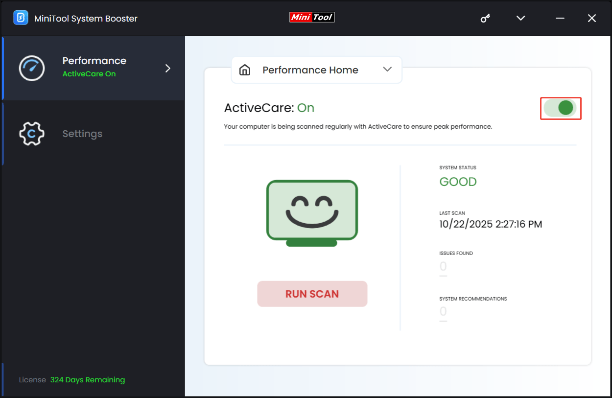 ActiveCare feature of MiniTool System Booster