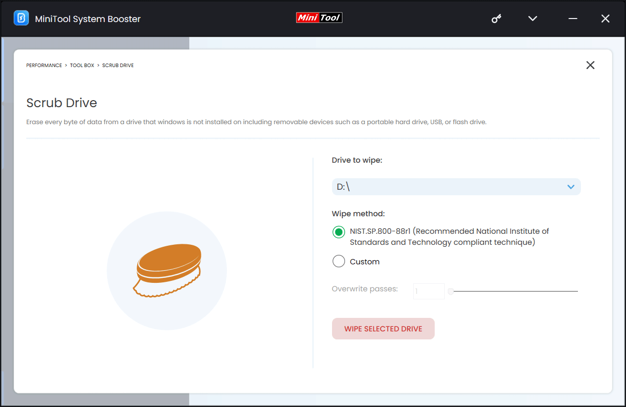 clean hard drive via wiping