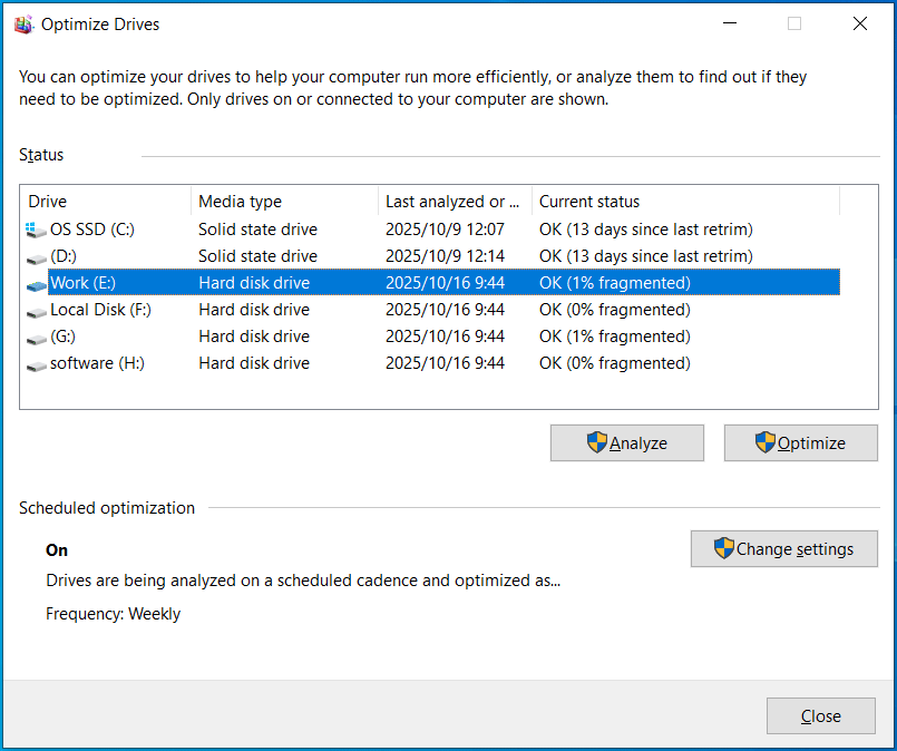 optmize your drive in Windows 10
