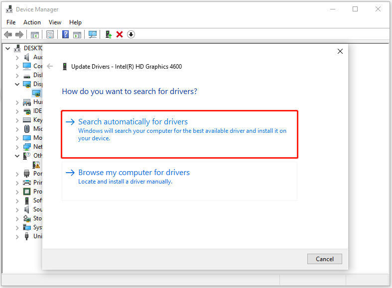 select Search automatically for drivers in Device Manager