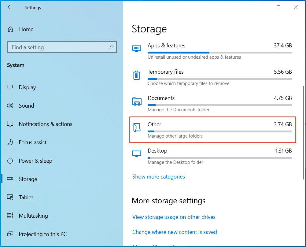Other files taking up C drive space