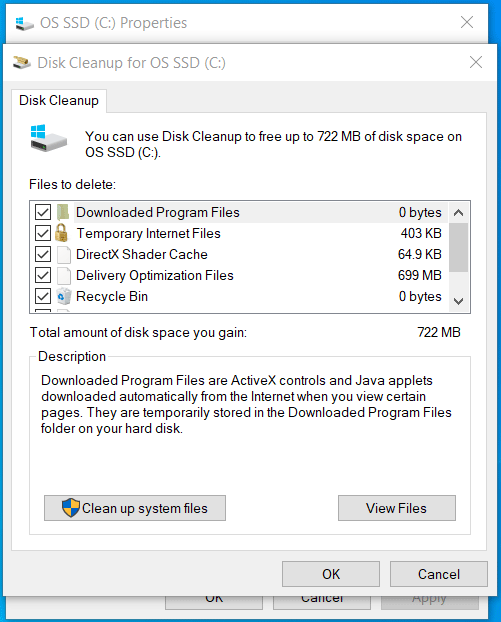 delete temporary files in Disk Cleanup