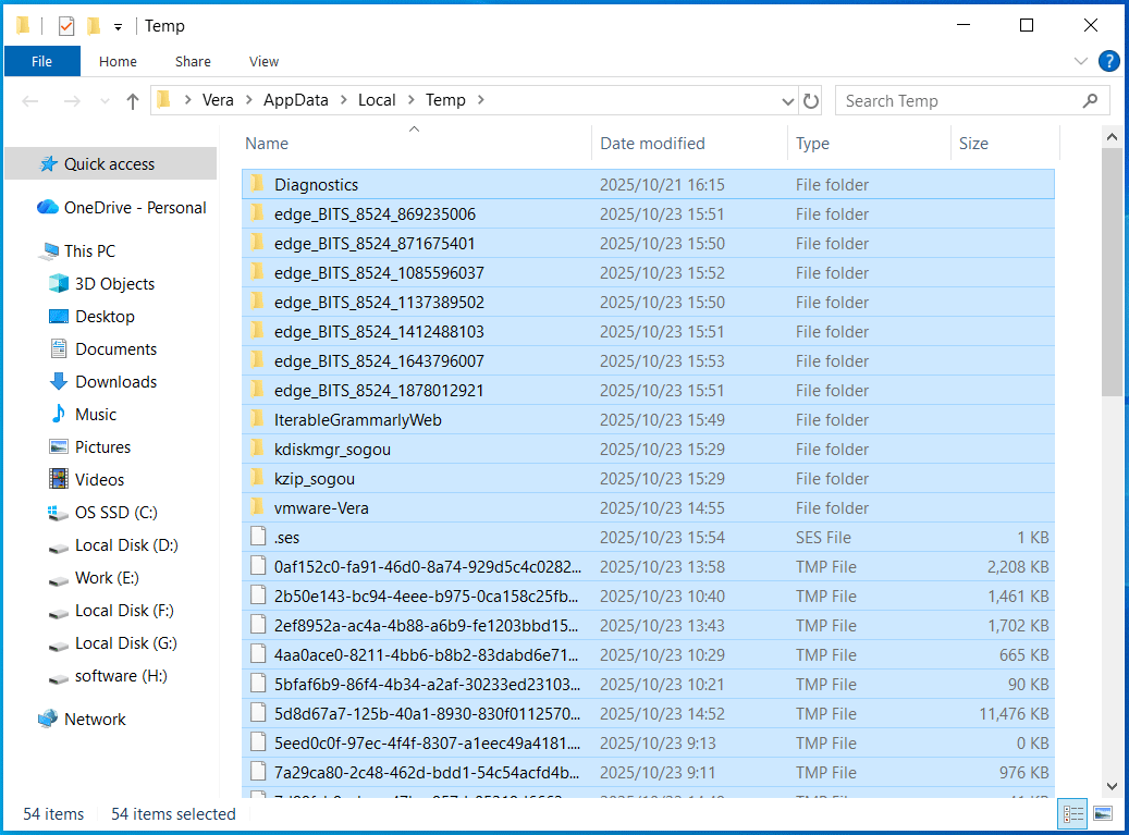 delete temporary files from Temp